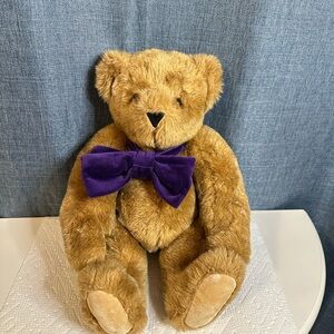 The Vermont Teddy Bear Co. 16" Honey Brown Jointed Bear w Purple Bow Stuffed